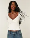 Hollister Long-sleeve Lace Trim Wrap Top In White