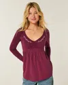 Hollister Long-sleeve Pinch Bust Babydoll Top In Purple