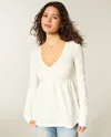 Hollister Long-sleeve Pinch Bust Babydoll Top In White