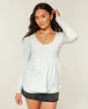 Hollister Long-sleeve Pinch Bust Graphic Babydoll Top In Gray