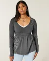 Hollister Long-sleeve Pinch Bust Graphic Babydoll Top In Gray
