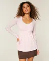 Hollister Long-sleeve Pinch Bust Graphic Babydoll Top In Pink