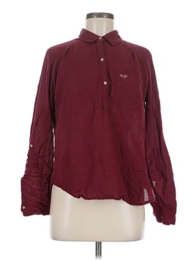 Pre-owned Hollister Long Sleeve Polo Shirt In Burgundy