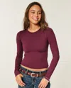 Hollister Long-sleeve Seamless Fabric Crew Baby Tee In Red