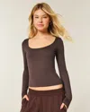 Hollister Long-sleeve Seamless Fabric Scoop Baby Tee In Brown