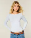 Hollister Long-sleeve Seamless Fabric Slash-neck Top In White