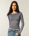 Hollister Long-sleeve Seamless Fabric Slash-neck Top In Gray