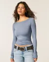 Hollister Long-sleeve Seamless Fabric Slash-neck Top In Gray