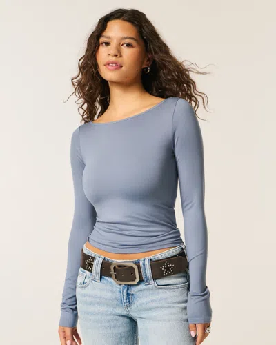Hollister Long-sleeve Seamless Fabric Slash-neck Top In Gray