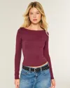 Hollister Long-sleeve Seamless Fabric Slash-neck Top In Brown