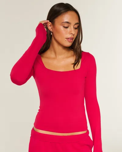 Hollister Long-sleeve Seamless Fabric Square-neck Baby Tee In Red