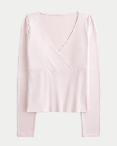 Hollister Long-sleeve Seamless Fabric Wrap Top In Pink