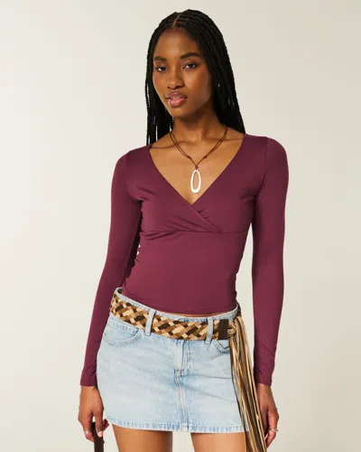 Hollister Long-sleeve Seamless Fabric Wrap Top In Purple
