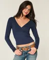 Hollister Long-sleeve Seamless Fabric Wrap Top In Blue