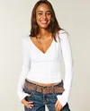 Hollister Long-sleeve Seamless Fabric Wrap Top In White