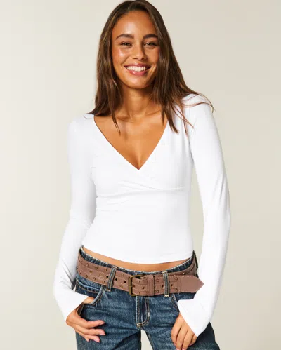 Hollister Long-sleeve Seamless Fabric Wrap Top In White