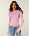 Hollister Long-sleeve Seamless Fabric Slash-neck Top