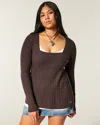 Hollister Long-sleeve Square-neck Babydoll In Brown