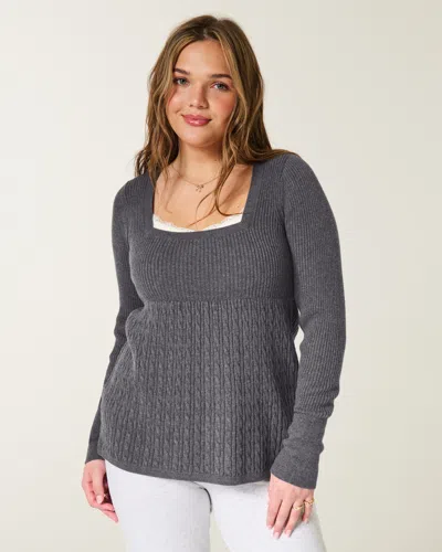 Hollister Long-sleeve Square-neck Babydoll In Gray