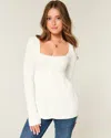 Hollister Long-sleeve Square-neck Babydoll Sweater In White