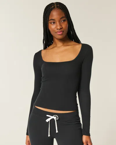 Hollister Long-sleeve Square-neck Top In Black