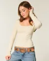 Hollister Long-sleeve Square-neck Top In Neutral