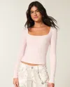 Hollister Long-sleeve Square-neck Top In Pink