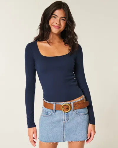 Hollister Long-sleeve Square-neck Top In Blue