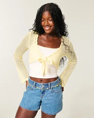 Hollister Long-sleeve Tie Front Shrug In Yellow
