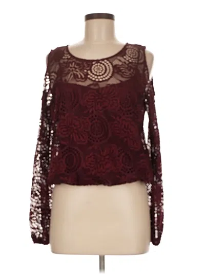 Pre-owned Hollister Long Sleeve Top Burgundy Cold Shoulder Neckline Tops