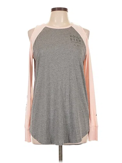 Pre-owned Hollister Long Sleeve Top Gray Cold Shoulder Neckline Tops