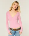 Hollister Long-sleeve Wrap V-neck Top In Pink