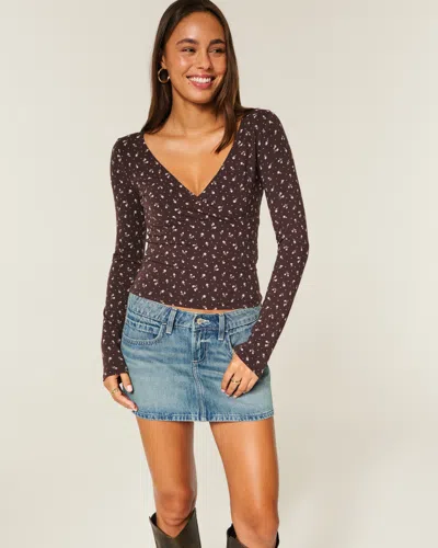 Hollister Long-sleeve Wrap V-neck Top In Brown