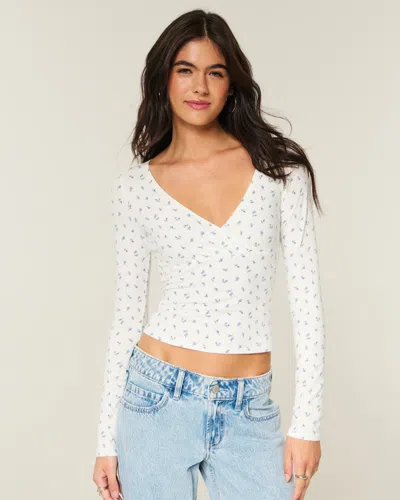 Hollister Long-sleeve Wrap V-neck Top In Neutral