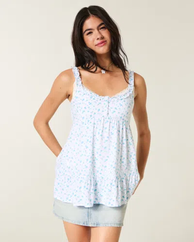 Hollister Longline Ruffle Icon Tunic Babydoll Top In Multi