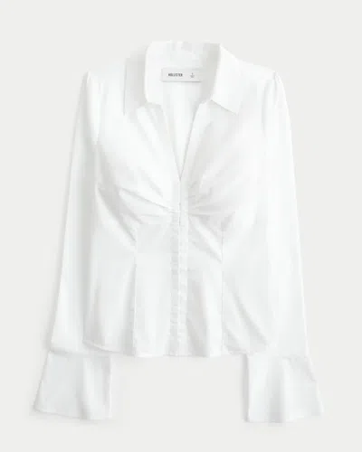 Hollister Long-sleeve Poplin Hook And Eye Shirt In White