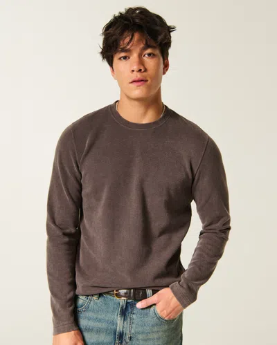 Hollister Long-sleeve Slim Rib Crew T-shirt In Brown
