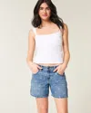 Hollister Low-rise Bow Pattern Baggy Denim Shorts In Blue