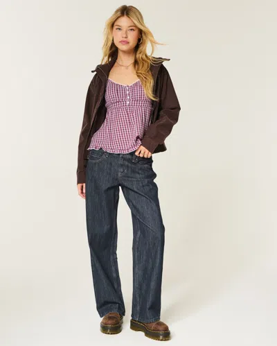 Hollister Low-rise Dark Wash Adjustable Waist Baggy Jeans In Black