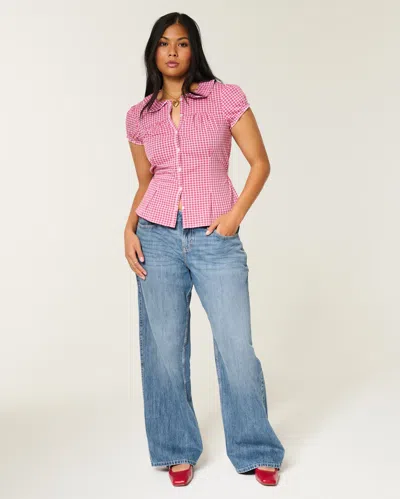 Hollister Low-rise Dark Wash Adjustable Waist Baggy Jeans In Blue