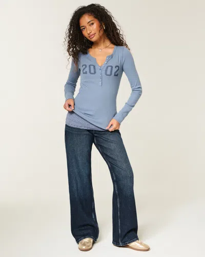 Hollister Low-rise Dark Wash Back Buckle Baggy Jeans In Blue