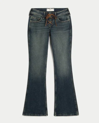 Hollister Low-rise Dark Wash Lace-up Bootcut Jeans In Black