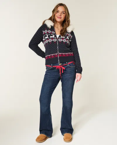 Hollister Low-rise Dark Wash Red Tie Waist Bootcut Jeans In Black