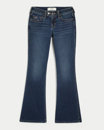 Hollister Low-rise Dark Wash Tab Waist Bootcut Jeans In Blue