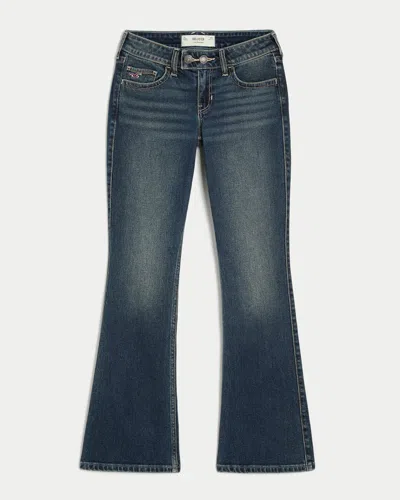 Hollister Low-rise Dark Wash Tab Waist Bootcut Jeans In Blue