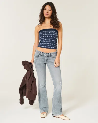 Hollister Low-rise Distressed Light Wash Bootcut Jeans In Blue