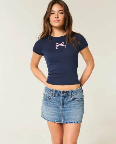 Hollister Low-rise Embroidered Bow Denim Mini Skort