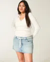 Hollister Low-rise Lace Tie Denim Mini Skort In Blue