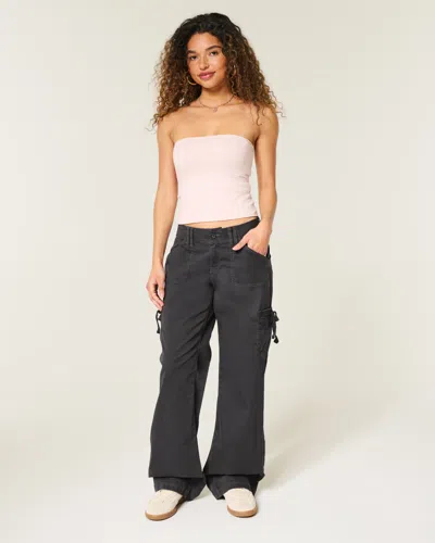 Hollister Low-rise Lace Trim Baggy Pants In Black