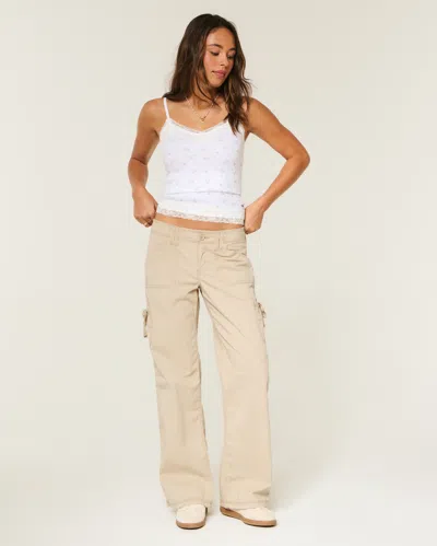 Hollister Low-rise Lace Trim Baggy Pants In Brown